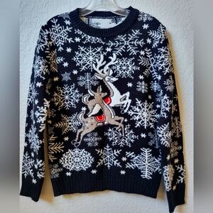 Black and white Christmas Holiday wool sweater, size S, new